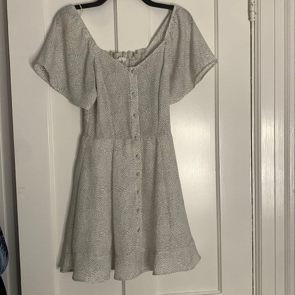 From Marshalls, size XS, color is white with small black polka dots